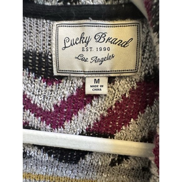 Lucky Brand Aztec Intarsia Sweater Open Front Southwest Cardigan Sweater Sz M - Picture 4 of 8